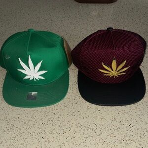 Set of 2 NEW Lifestyle Snapback Hats - Green & Maroon Gold Leaf Caps
